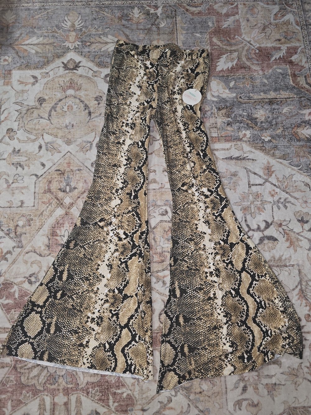 Hummingbird Snake-Print Flared Pants